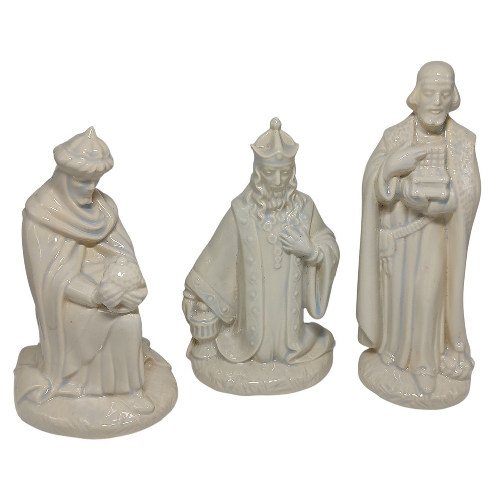 Vintage Nativity Holland Mold Three Kings Wise 1992‎ Ivory Blue Three Piece Set